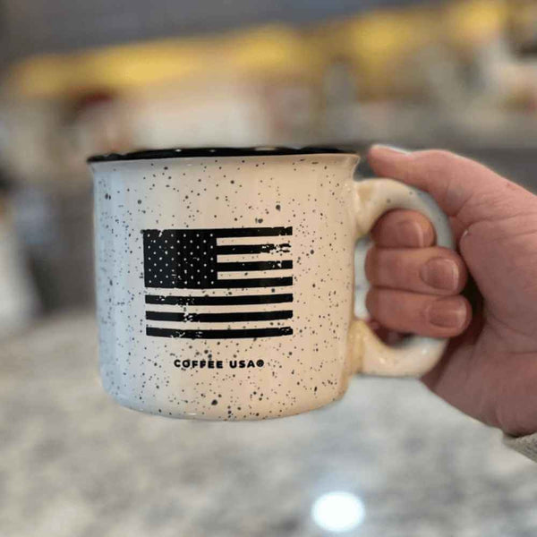 15 oz. Campfire Mug USA Flag Black/White