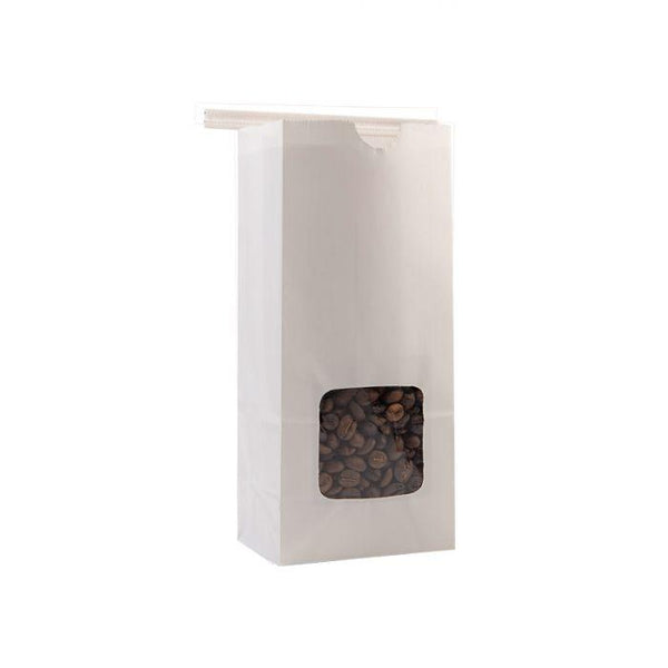 Window Bags - One Pound Coffee Bags with Window and Tin Ties - WHITE